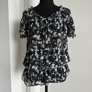 Miley Cyrus Max Azria Tunic Womens Small Black White Drawstring Georgette Sheer